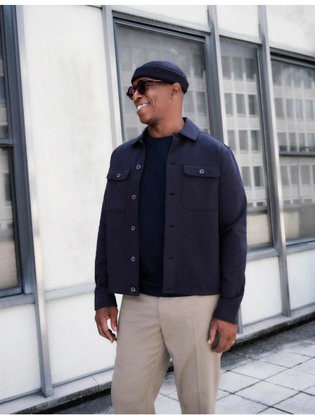 Marks & Spencer Риза тип яке с висок дял памук и десен като рибена кост Marks & Spencer тъмносиня