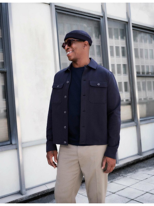 Marks & Spencer Риза тип яке с висок дял памук и десен като рибена кост Marks & Spencer тъмносиня