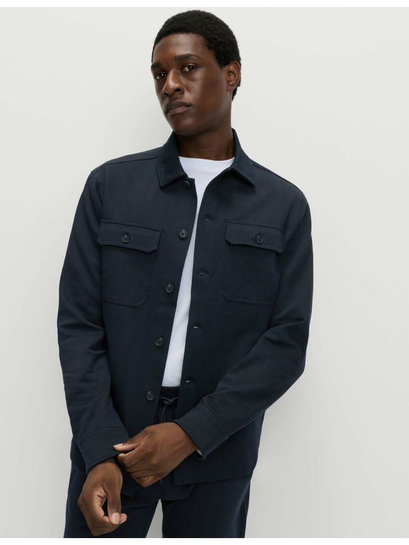 Marks & Spencer Риза тип яке с висок дял памук и десен като рибена кост Marks & Spencer тъмносиня