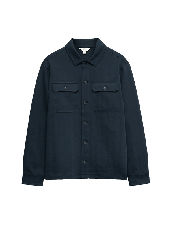 Marks & Spencer Риза тип яке с висок дял памук и десен като рибена кост Marks & Spencer тъмносиня