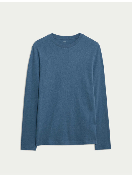 Marks & Spencer Чисто памучна тениска с дълъг ръкав, мека на допир Marks & Spencer синя