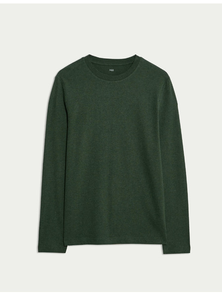 Marks & Spencer Чисто памучна тениска с дълъг ръкав, мека на допир Marks & Spencer зелена