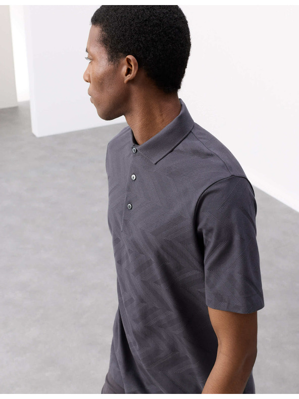 Marks & Spencer Поло тениска с геометричен печат, от 100% памук Marks & Spencer сива