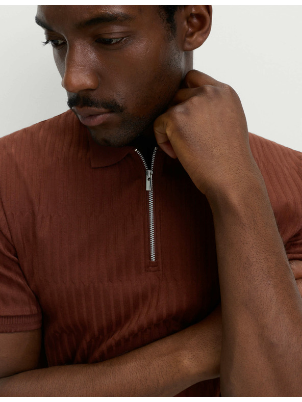 Marks & Spencer Жакардово поло с високо съдържание на памук и цип Marks & Spencer кафяво