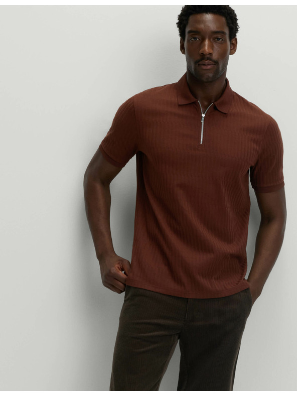 Marks & Spencer Жакардово поло с високо съдържание на памук и цип Marks & Spencer кафяво