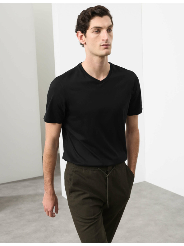 Marks & Spencer Тениска с V-образно деколте от чист Supima® памук Marks & Spencer черна