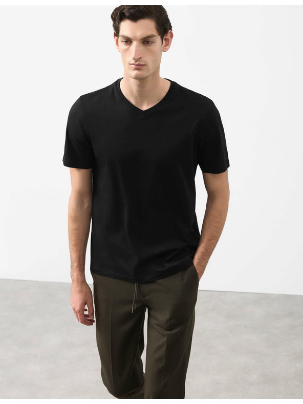 Marks & Spencer Тениска с V-образно деколте от чист Supima® памук Marks & Spencer черна