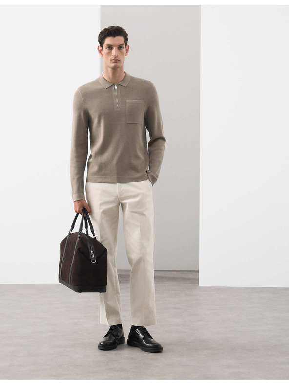 Marks & Spencer Поло риза Milano Knit с разхлабен цип Marks & Spencer кафява