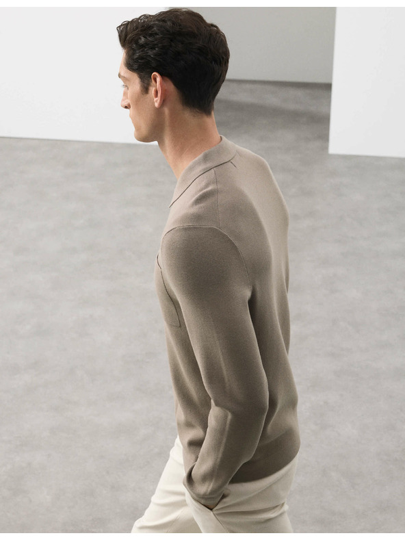 Marks & Spencer Поло риза Milano Knit с разхлабен цип Marks & Spencer кафява