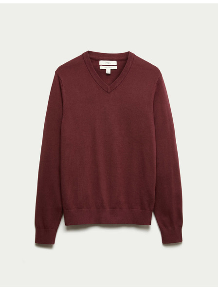 Marks & Spencer Чисто памучен суитшърт с V-образно деколте Marks & Spencer червена