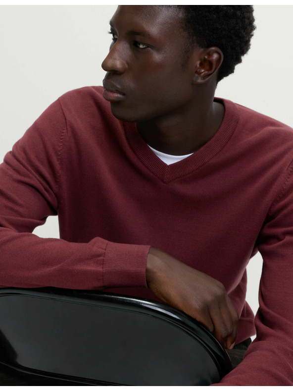 Marks & Spencer Чисто памучен суитшърт с V-образно деколте Marks & Spencer червена