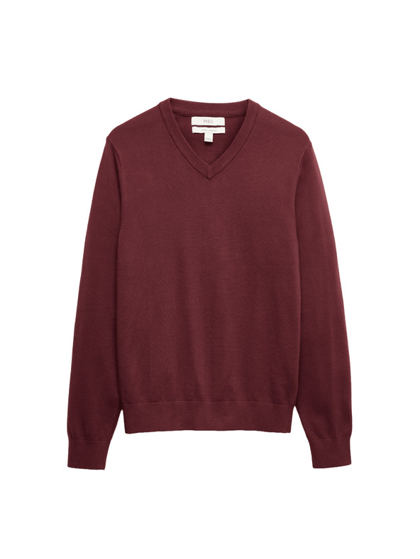 Marks & Spencer Чисто памучен суитшърт с V-образно деколте Marks & Spencer червена