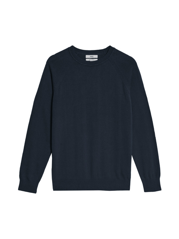 Marks & Spencer Суитшърт от чист памук с деколте до врата Marks & Spencer морско синя