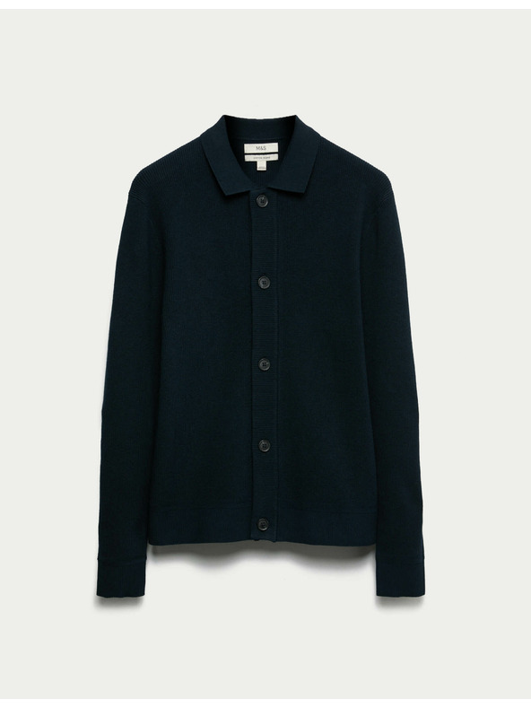 Marks & Spencer Плетена жилетка от памучна смес Marks & Spencer морско синя