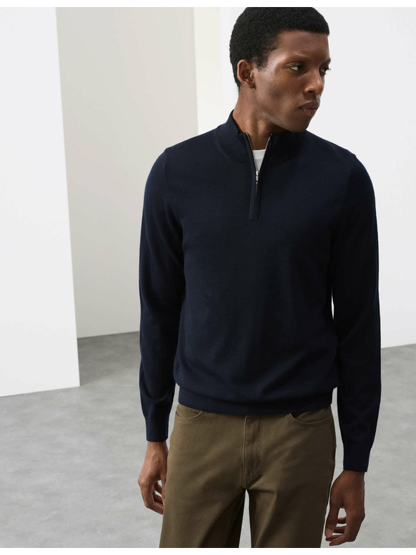 Marks & Spencer Суитшърт с къс цип от чиста извънредно фина вълна мерино Marks & Spencer морско синя