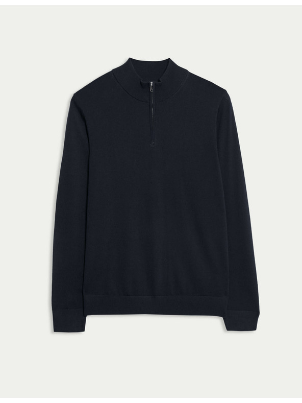 Marks & Spencer Суитшърт с къс цип от чиста извънредно фина вълна мерино Marks & Spencer морско синя