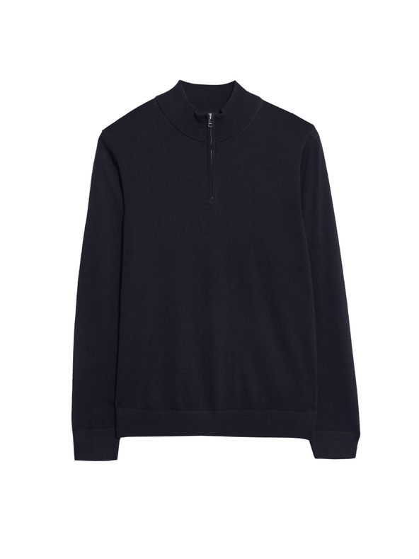 Marks & Spencer Суитшърт с къс цип от чиста извънредно фина вълна мерино Marks & Spencer морско синя