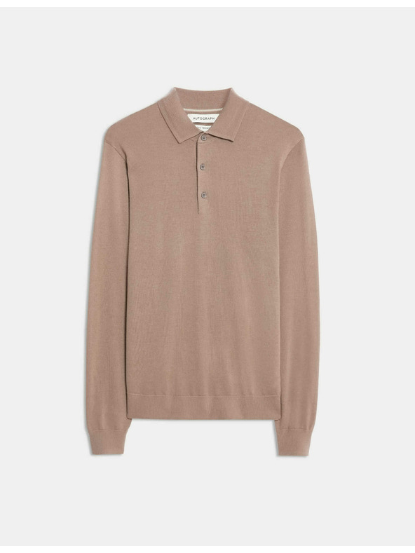 Marks & Spencer Поло тениска от чиста извънредно фина вълна мерино Marks & Spencer кафява