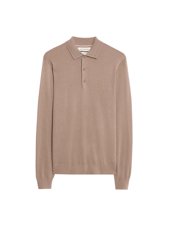 Marks & Spencer Поло тениска от чиста извънредно фина вълна мерино Marks & Spencer кафява