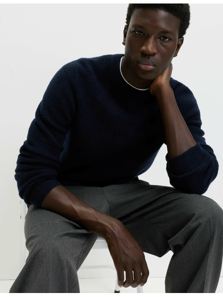 Marks & Spencer Ребрест пуловер с висока яка, от извънредно мека прежда със смес от вълна Marks & Spencer тъмносиня