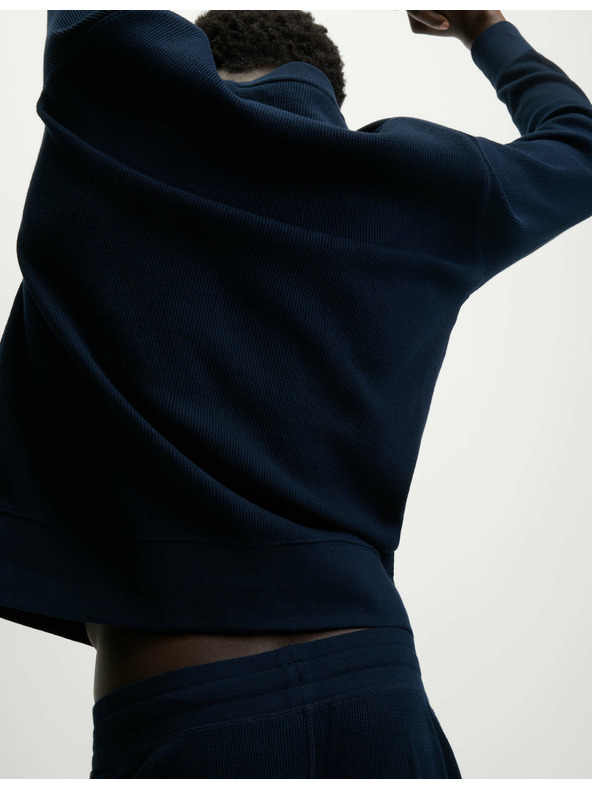 Marks & Spencer Домашен суитшърт от чиста памучна материя с вафлена текстура Marks & Spencer тъмносиня