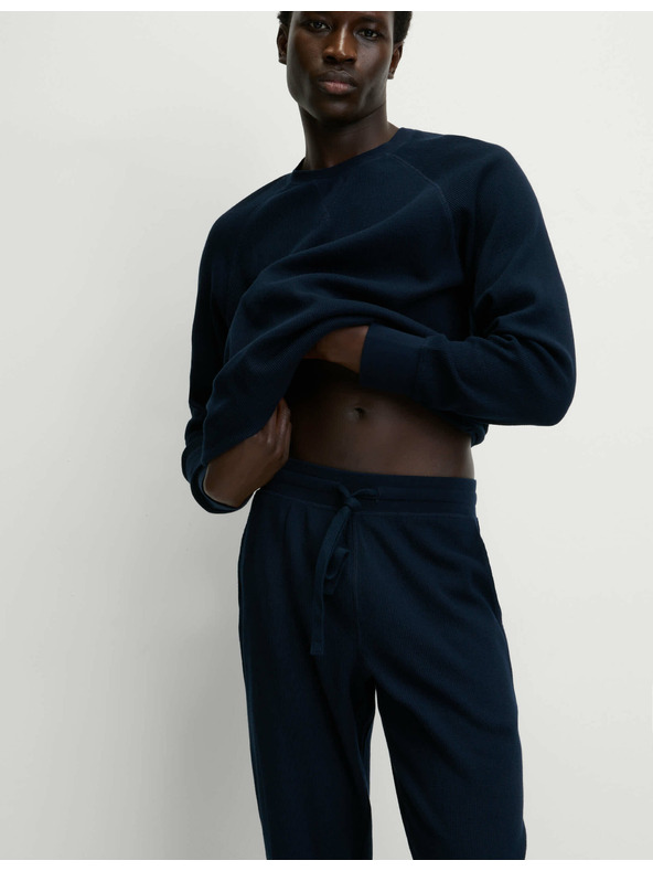 Marks & Spencer Домашен суитшърт от чиста памучна материя с вафлена текстура Marks & Spencer тъмносиня