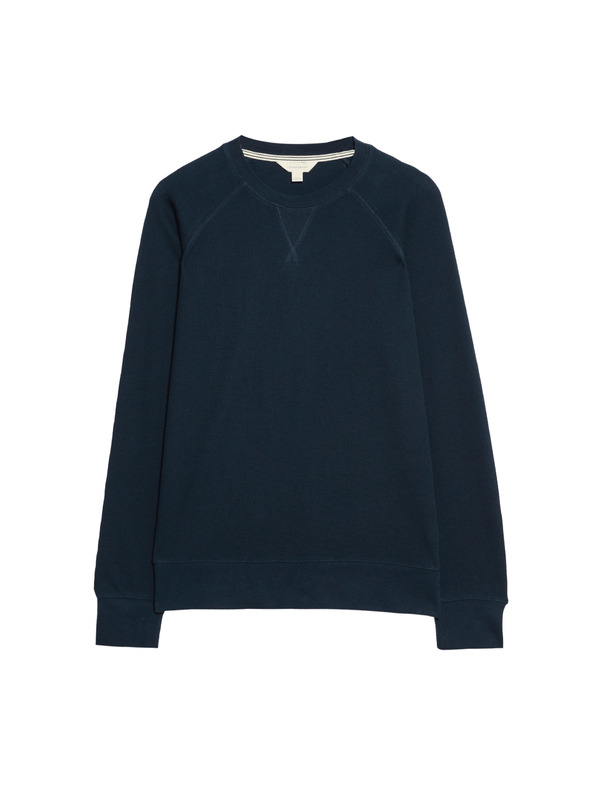 Marks & Spencer Домашен суитшърт от чиста памучна материя с вафлена текстура Marks & Spencer тъмносиня