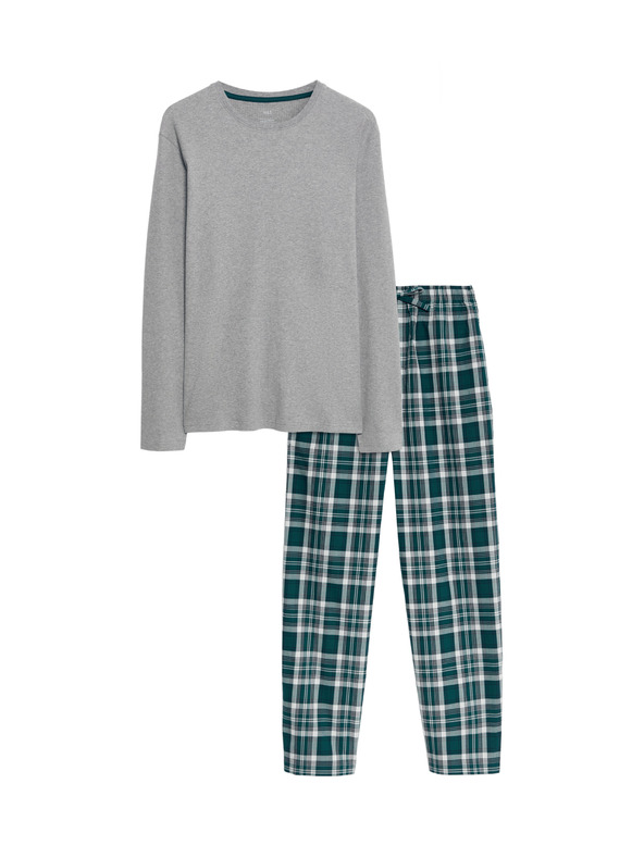 Marks & Spencer Карирана пижама от чиста памучна материя Marks & Spencer сива