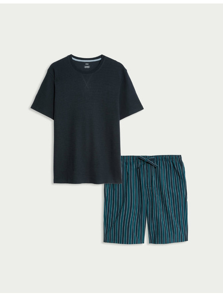 Marks & Spencer Пижама от чиста памучна материя с вафлена текстура Marks & Spencer тъмносиня