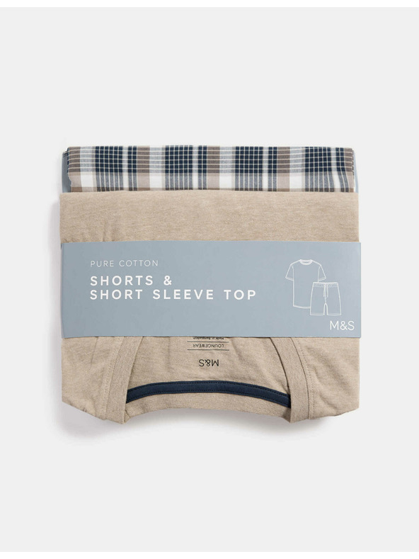 Marks & Spencer Неутрален карирана пижама от чиста памучна материя Marks & Spencer кремава