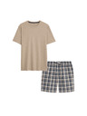 Marks & Spencer Неутрален карирана пижама от чиста памучна материя Marks & Spencer кремава
