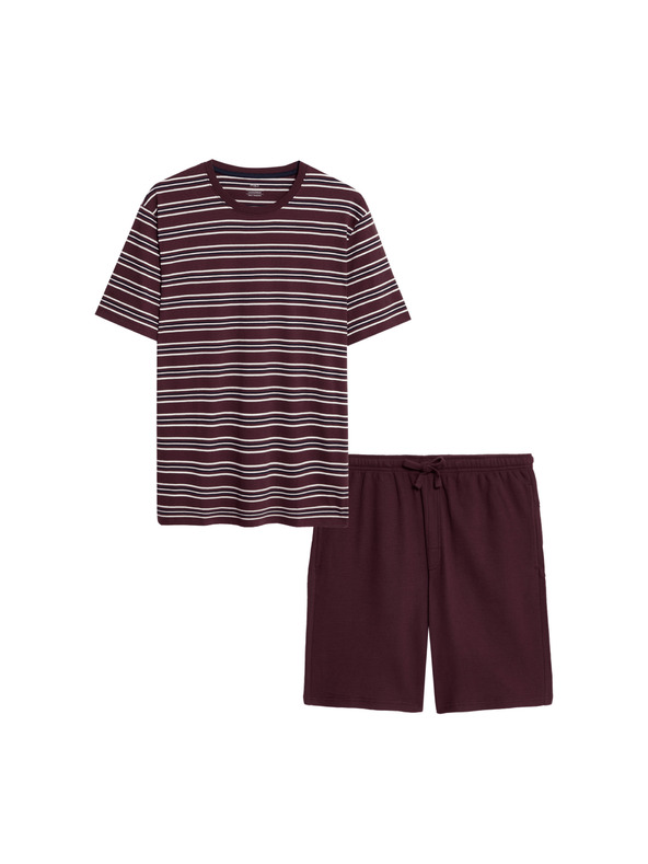 Marks & Spencer Пижама от чиста памучна материя с вафлена текстура Marks & Spencer червена