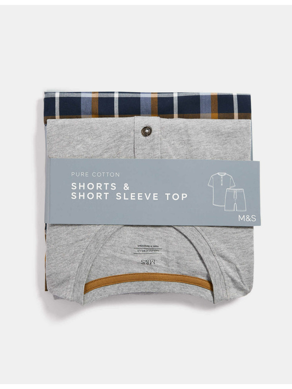 Marks & Spencer Карирана пижама от чиста памучна материя с остро деколте Marks & Spencer сива