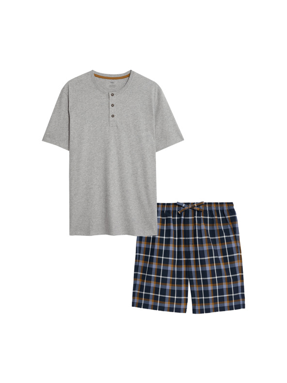 Marks & Spencer Карирана пижама от чиста памучна материя с остро деколте Marks & Spencer сива