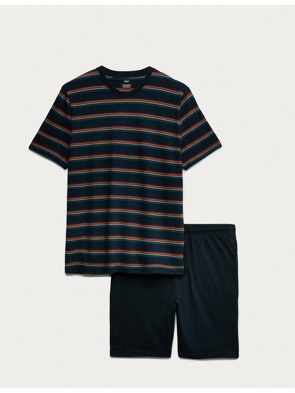 Marks & Spencer Пижама с дъгови ивици от чиста памучна материя Marks & Spencer тъмносиня