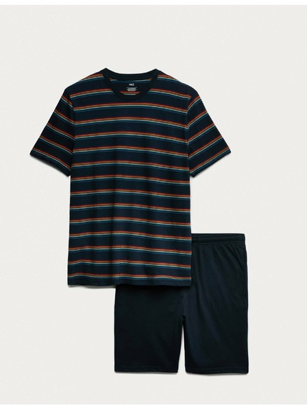 Marks & Spencer Пижама с дъгови ивици от чиста памучна материя Marks & Spencer тъмносиня