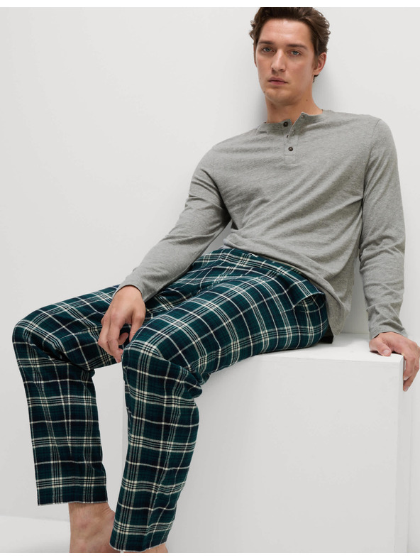 Marks & Spencer Карирана пижама от чиста памучна материя с остро деколте Marks & Spencer сива