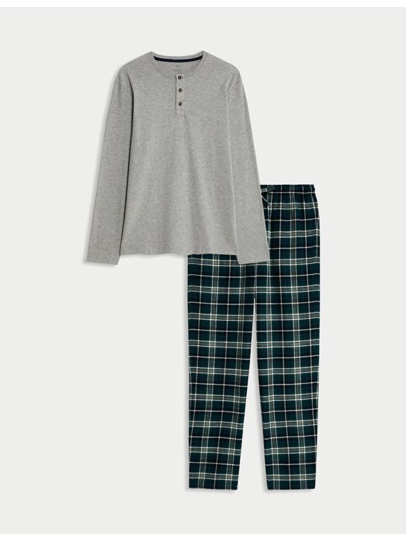 Marks & Spencer Карирана пижама от чиста памучна материя с остро деколте Marks & Spencer сива