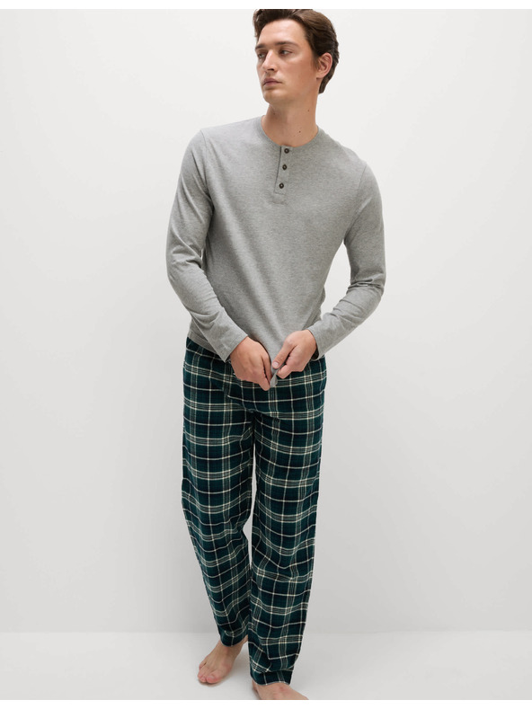 Marks & Spencer Карирана пижама от чиста памучна материя с остро деколте Marks & Spencer сива