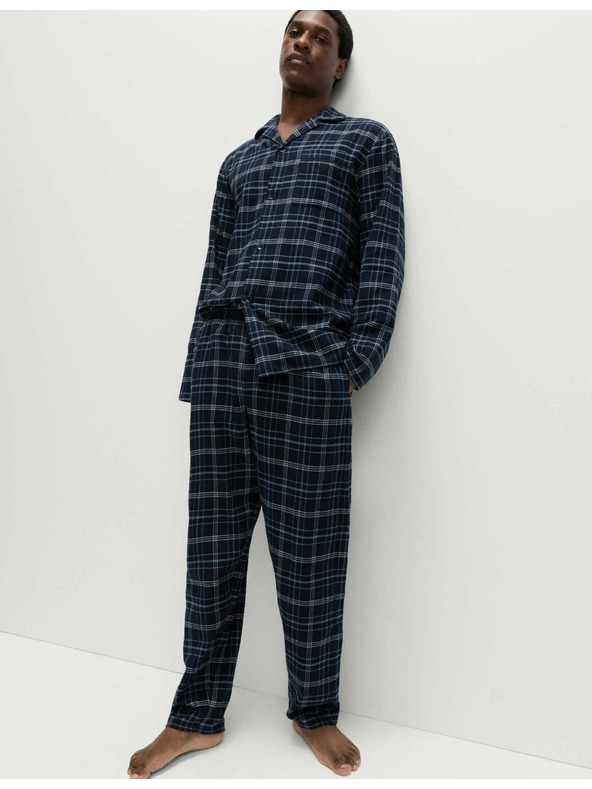 Marks & Spencer Карирана пижама от рециклирана памучна материя Marks & Spencer тъмносиня