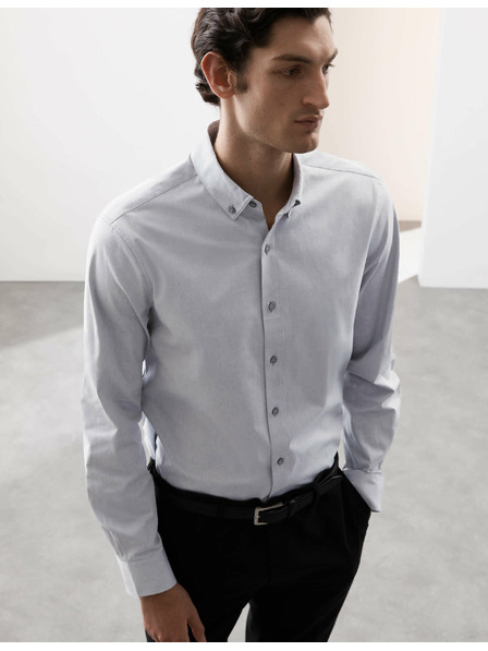 Marks & Spencer Разтегателна памучна риза с класически силует с технология 360 Flex™ Marks & Spencer сива