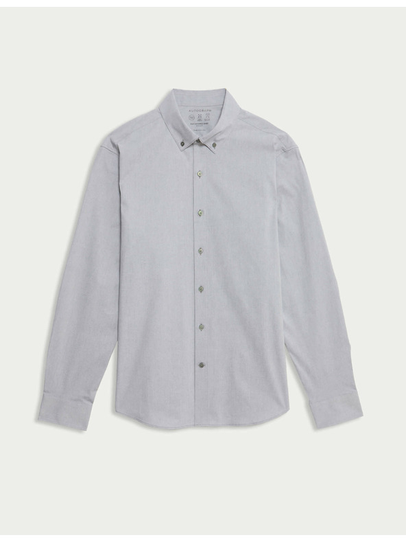Marks & Spencer Разтегателна памучна риза с класически силует с технология 360 Flex™ Marks & Spencer сива