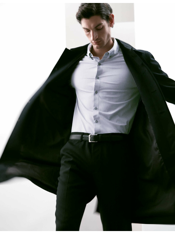 Marks & Spencer Разтегателна памучна риза с класически силует с технология 360 Flex™ Marks & Spencer сива