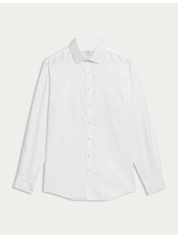 Marks & Spencer Риза от памук с класически силует с незабавна грижа Marks & Spencer бяла