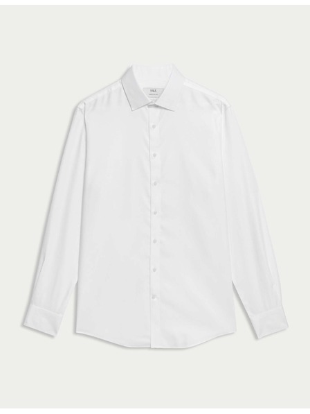 Marks & Spencer Риза от памук с класически силует с незабавна грижа Marks & Spencer бяла