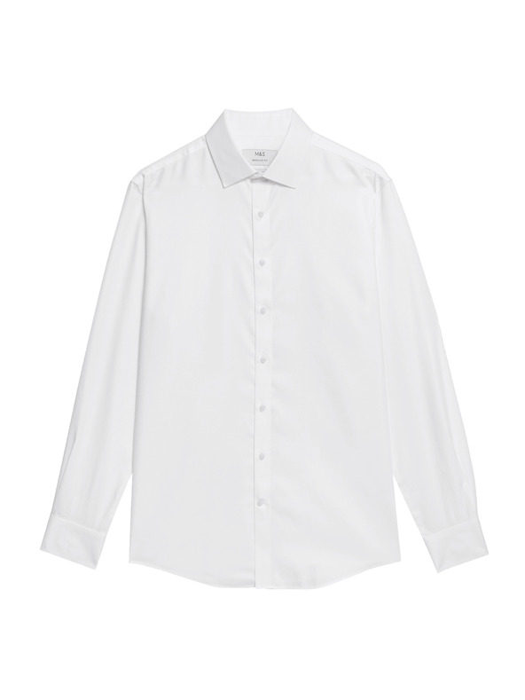 Marks & Spencer Риза от памук с класически силует с незабавна грижа Marks & Spencer бяла