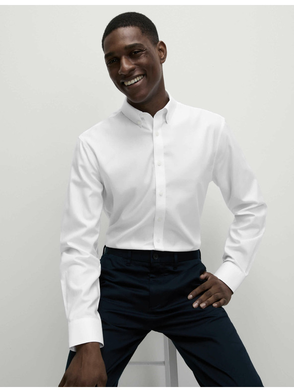 Marks & Spencer Риза от чист памук с класически силует с незабавна грижа Marks & Spencer бяла