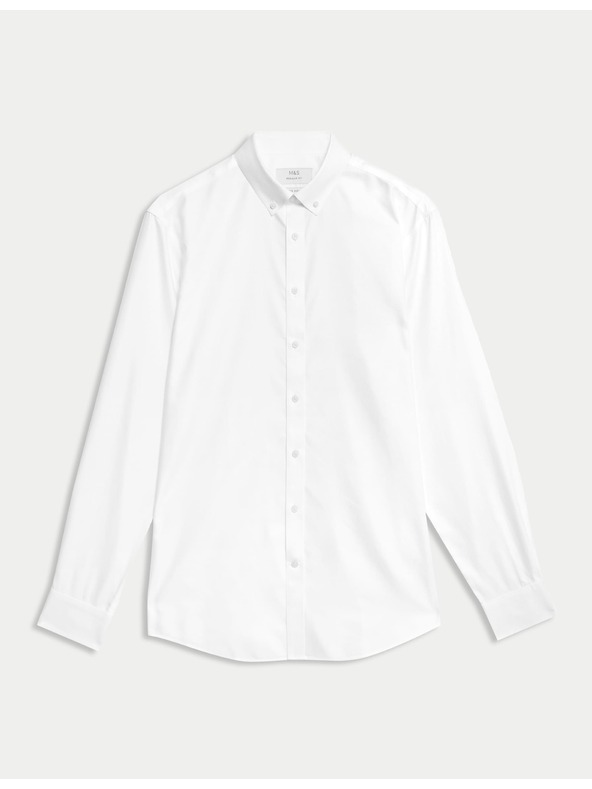 Marks & Spencer Риза от чист памук с класически силует с незабавна грижа Marks & Spencer бяла