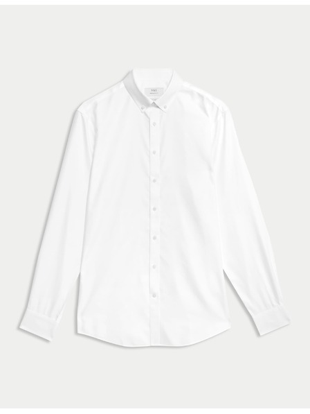 Marks & Spencer Риза от чист памук с класически силует с незабавна грижа Marks & Spencer бяла