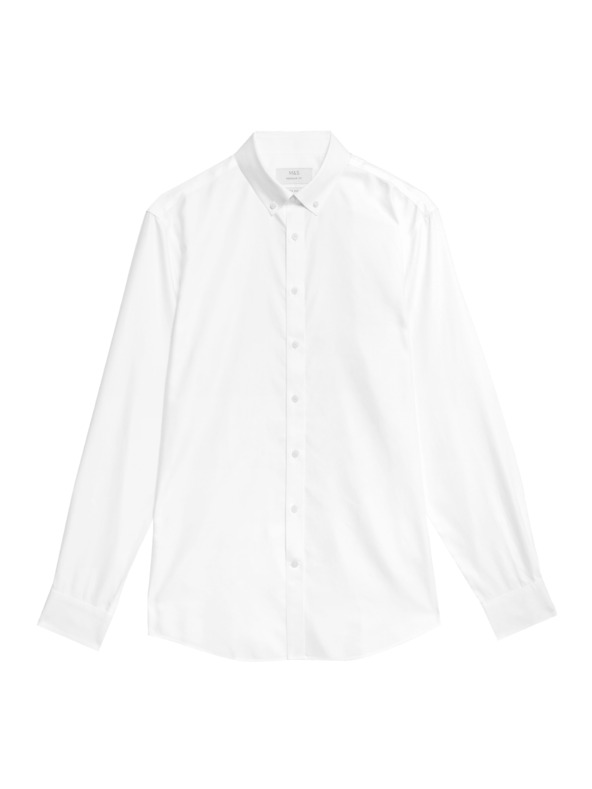 Marks & Spencer Риза от чист памук с класически силует с незабавна грижа Marks & Spencer бяла